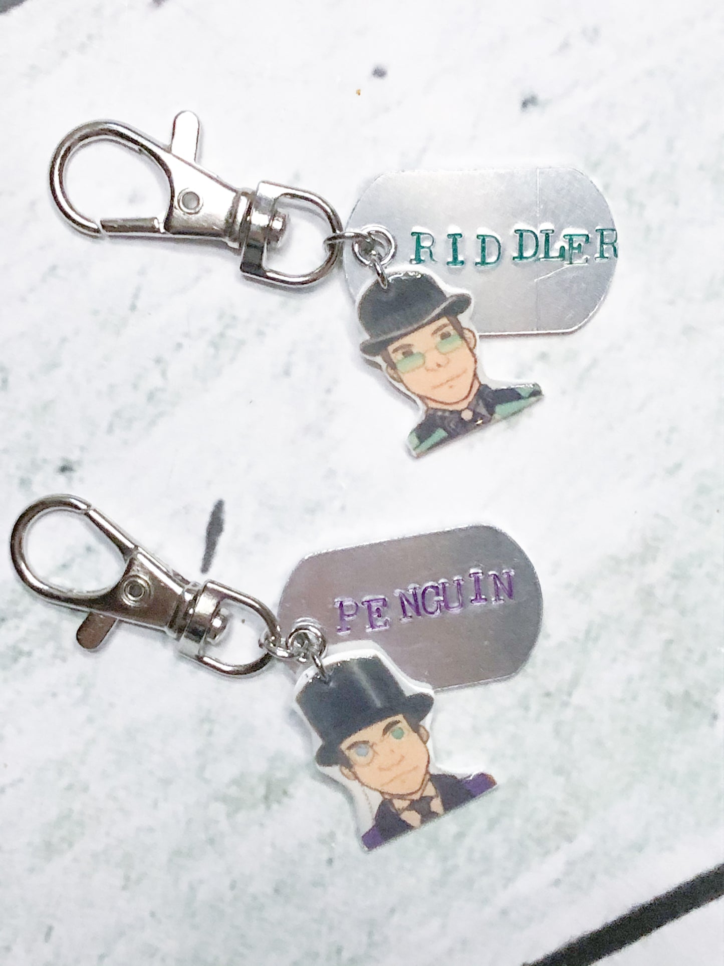 Penguin or Riddler Art Key Chain or Necklace