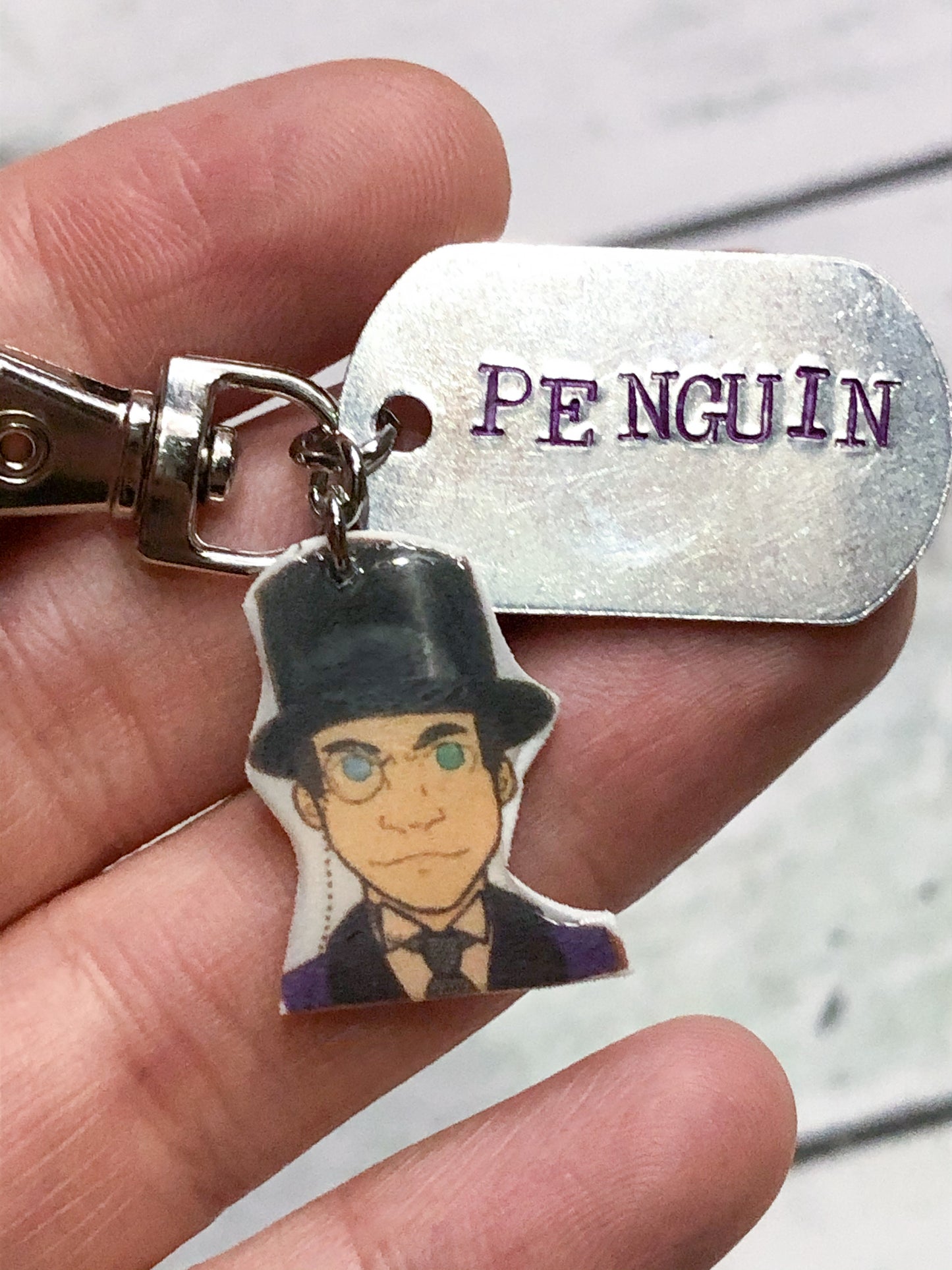 Penguin or Riddler Art Key Chain or Necklace